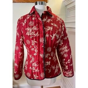Carole Little S Asian Motif Red Silk Quilted Lightweight Button-Front Jacket
